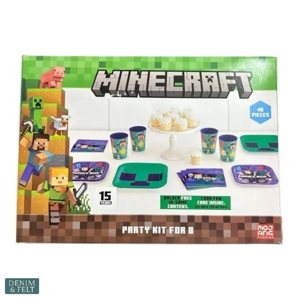 Minecraft Party Kit for 8 Birthday Tableware Set Plates Cups Napkins‎ NEW-NIB!!